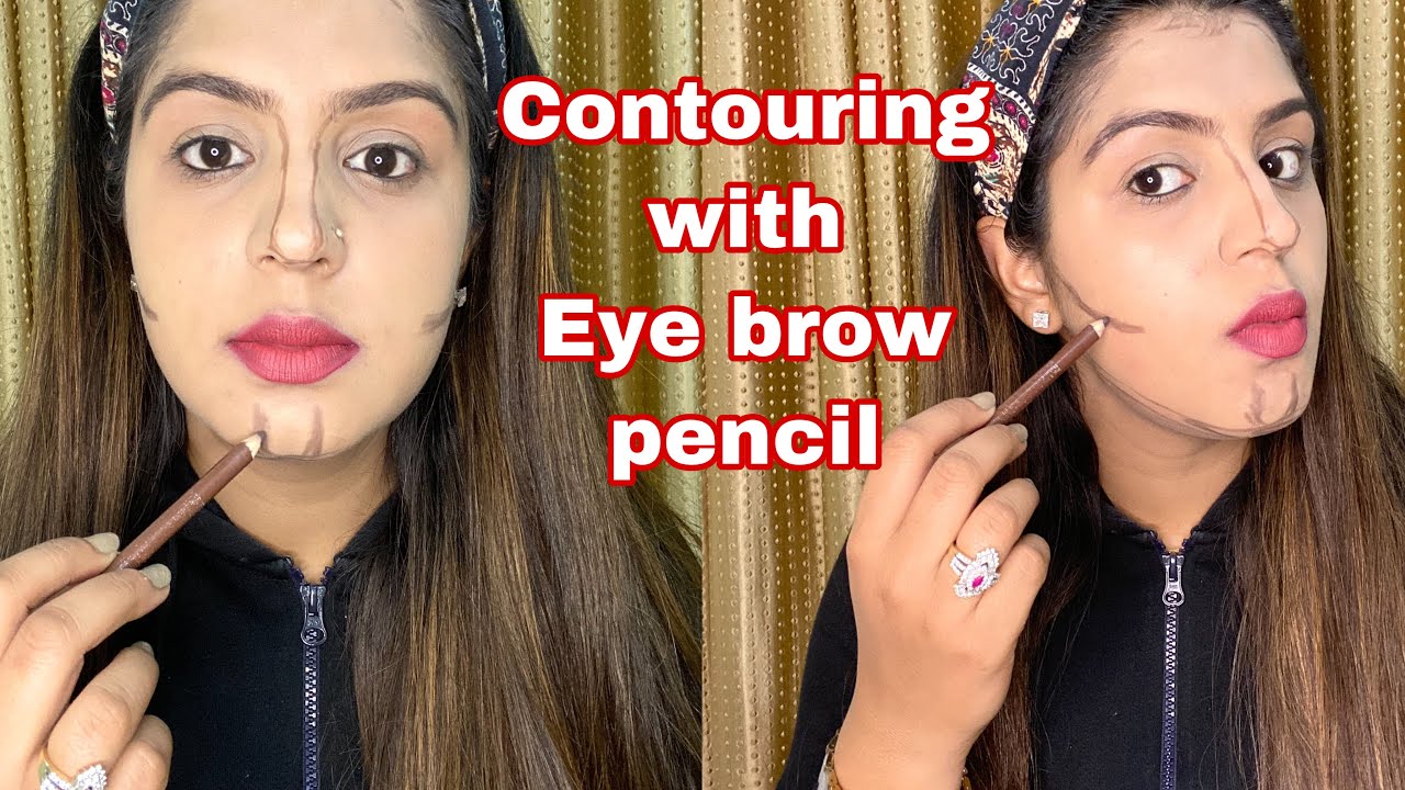 चेहरे को पतला कैसे दिखायें?? CONTOURING WITH EYEBROW PENCIL | CONTOURING WITHOUT ANY CONTOUR KIT