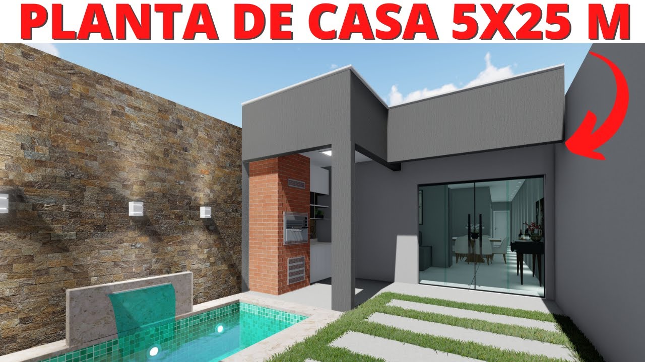 PLANTA DE CASA COM 03 QUARTOS, PISCINA E ÁREA GOURMET - 5X25 METROS!