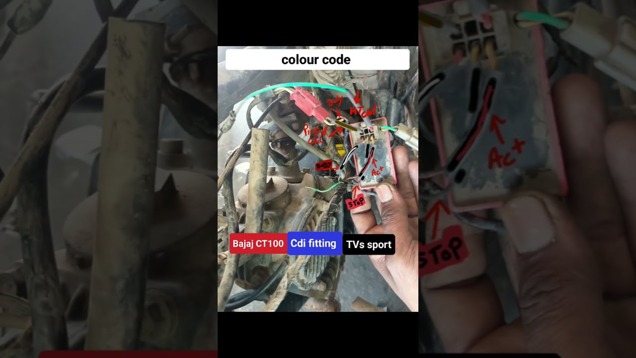 BajajCt100 CDI fitting TVs sport wiring colour code,TVs sport current problem,tvs bike start proble