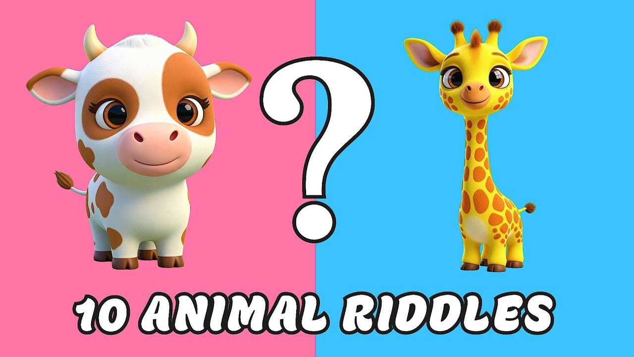 10 Animal Riddles for Kids 🐮🦒 | Cute Cartoon Animals