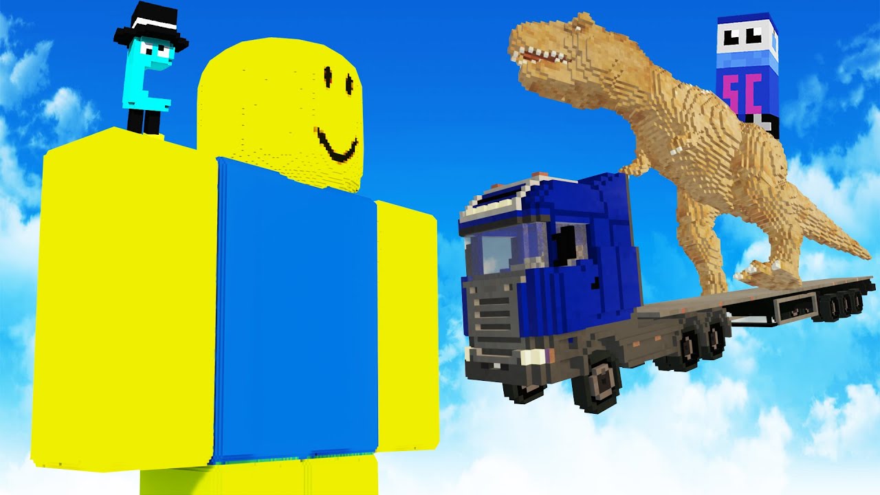 We Destroy Roblox Noob with a T-Rex on a Skateboard Truck in Teardown!