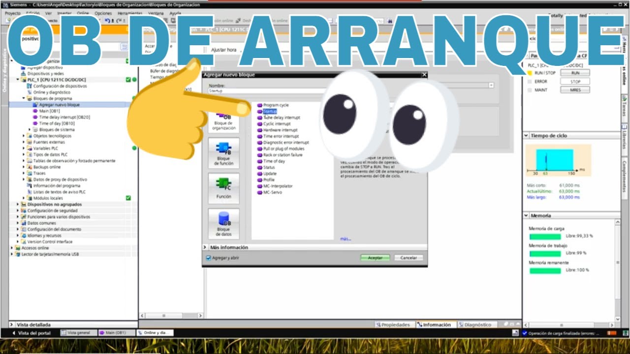 CONFIGURACIÓN OB de ARRANQUE en TIA PORTAL - PLC ESPAÑOL 🚀!!! 115