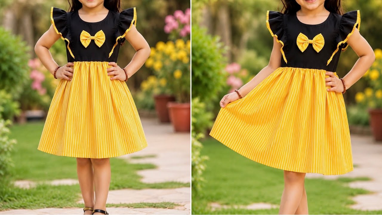 Beautiful Chic Ruffles Trim Bowknot Baby Frock Cutting and Stitching/Baby Frock Design