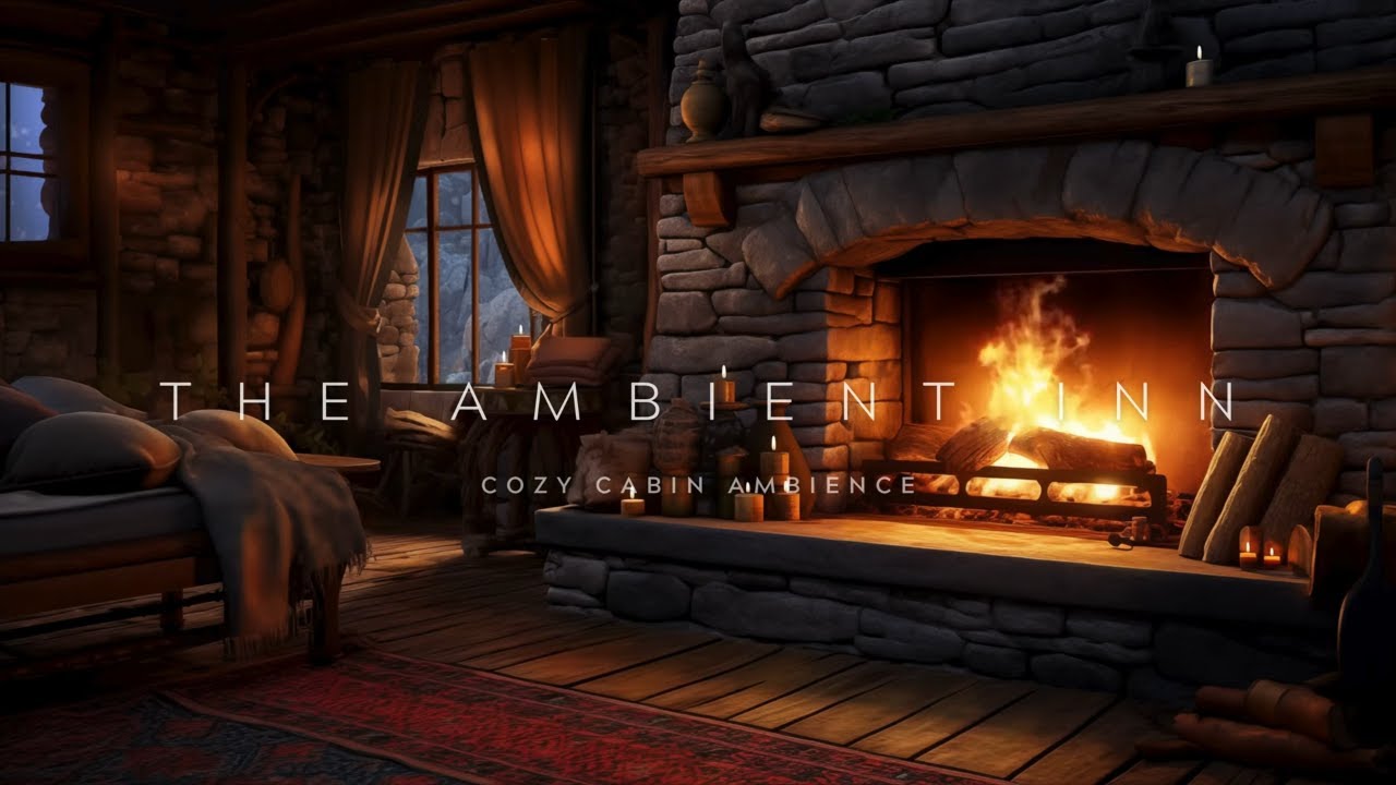 Fireplace Ambience in a Cozy Cottage | Ambient Crackling Fire and Winter Storm Sounds ASMR