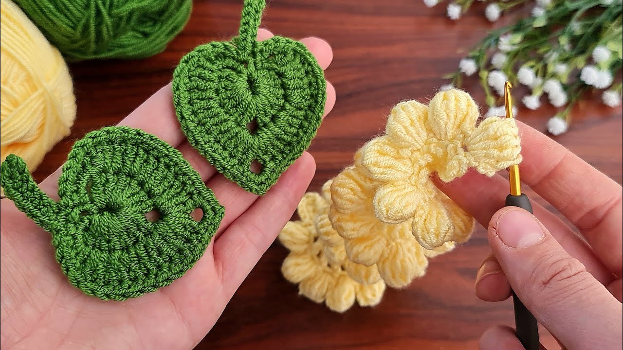 3D🌿💯🌷Crochet Flower💯👌🌿Crochet tea rose with leaves Crochet flowers Knitting How to crochet a flower?