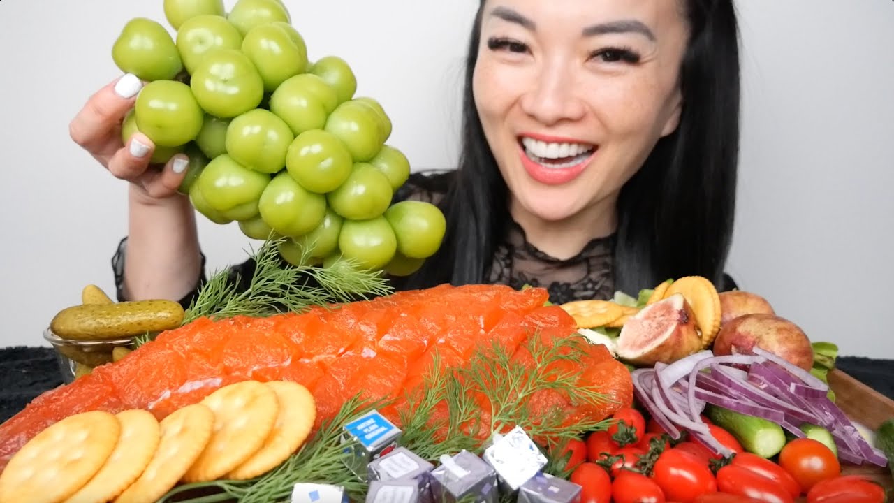 CANDIED SALMON + FRESH FRUITS + CHEESE (ASMR EATING SOUNDS) LIGHT WHISPERS | SAS-ASMR