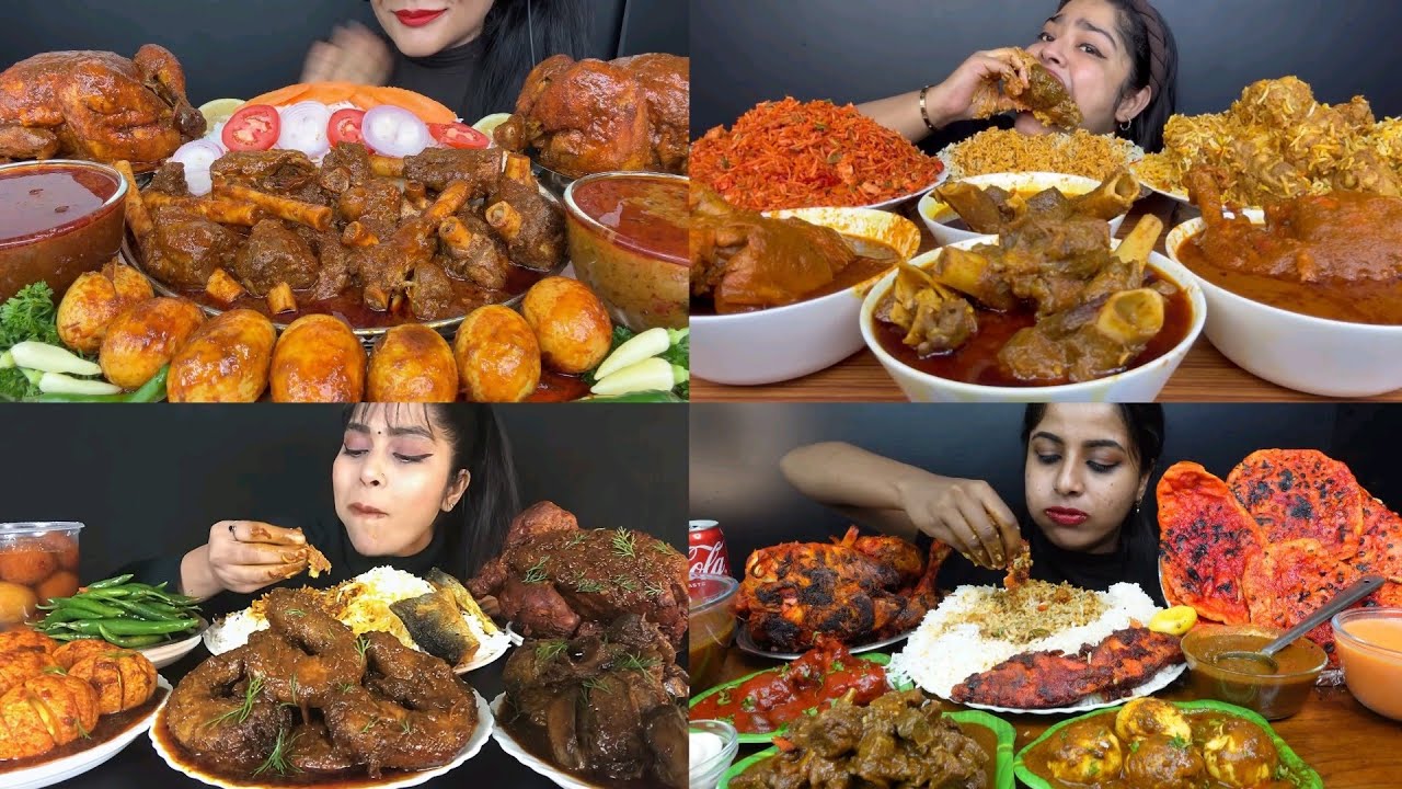ASMR EATING SPICY MUTTON NALI CURRY WHOLE CHICKEN CURRY EGG CURRY EATING SHOW EATING VIDEOS 