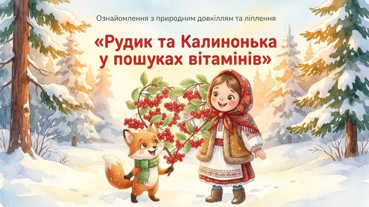 Ознайомлення з природним довкіллям та ліплення «Рудик та Калинонька у пошуках вітамінів»
