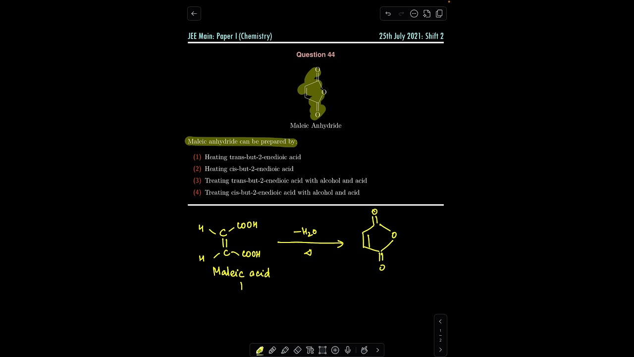 JEE Main PYQ | Cis or Trans? Which Acid Forms Anhydride? 🔥 | Maleic vs Fumaric Acid Heating