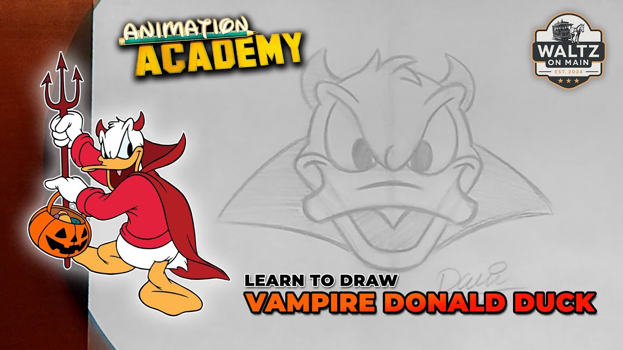 Пошаговый рисунок вампира Дональда Дака | Академия анимации Disney | Класс «Хэллоуин 4K»