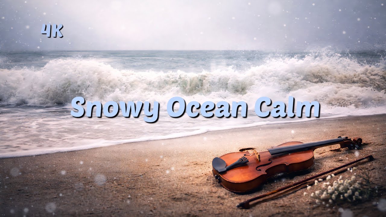 Snowy Ocean Calm ❄️ Relaxing Winter Sea Waves with Soft Violin 🎻 4K