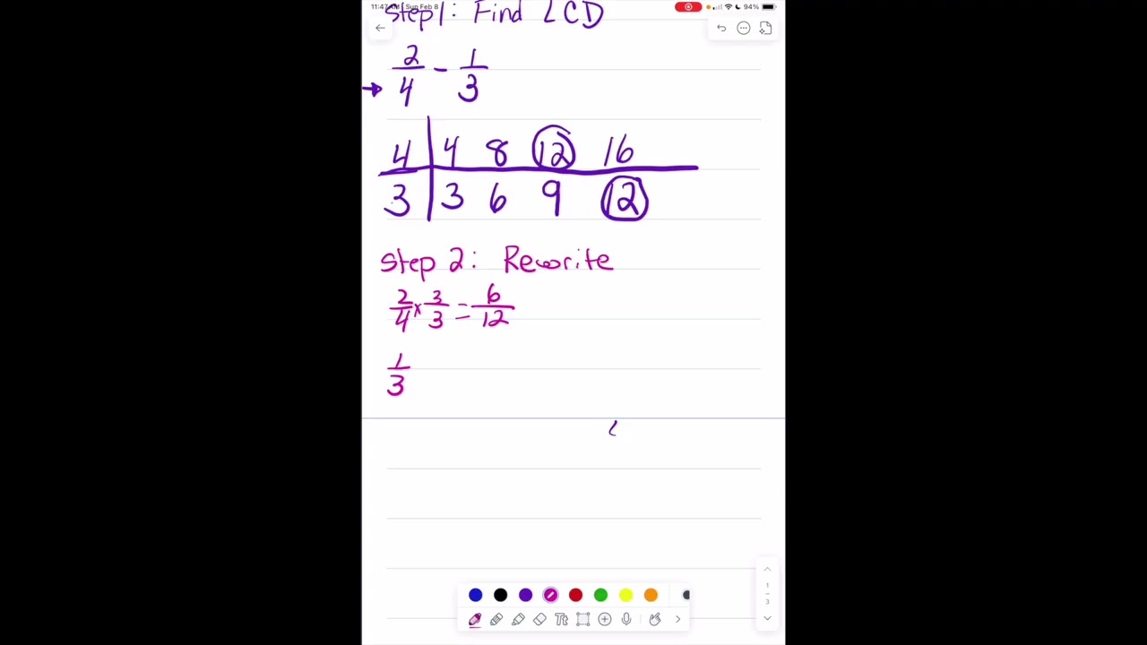 subtracting fractions unlike denominators anchor chart