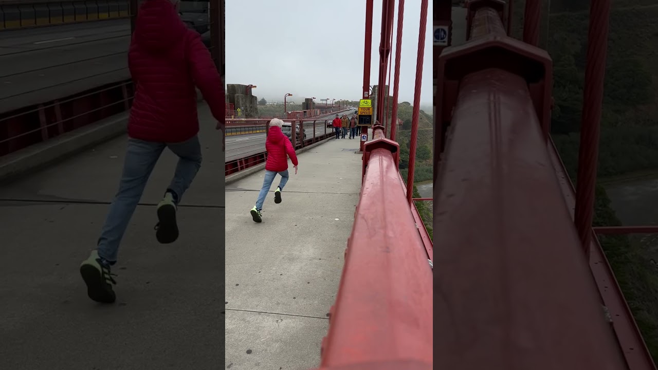 My son RUNNING over the BIKING speed limit on the golden Gate bridge!