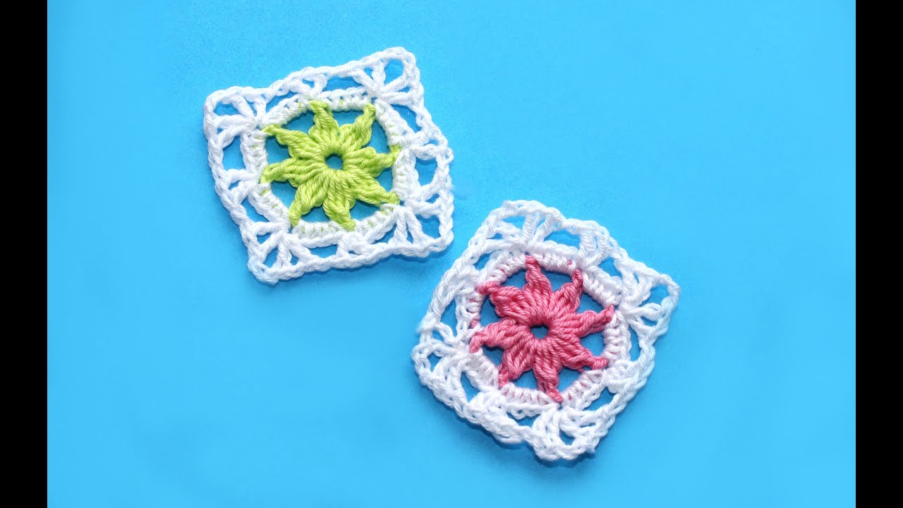 Вязание крючком. Crochet. Квадратный цветочный мотив 2