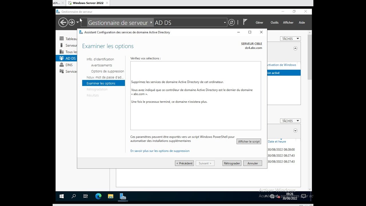 Rétrograder un contrôleur de domaine (supprimer Active Directory ) sous Windows Server 2008 ... 2022