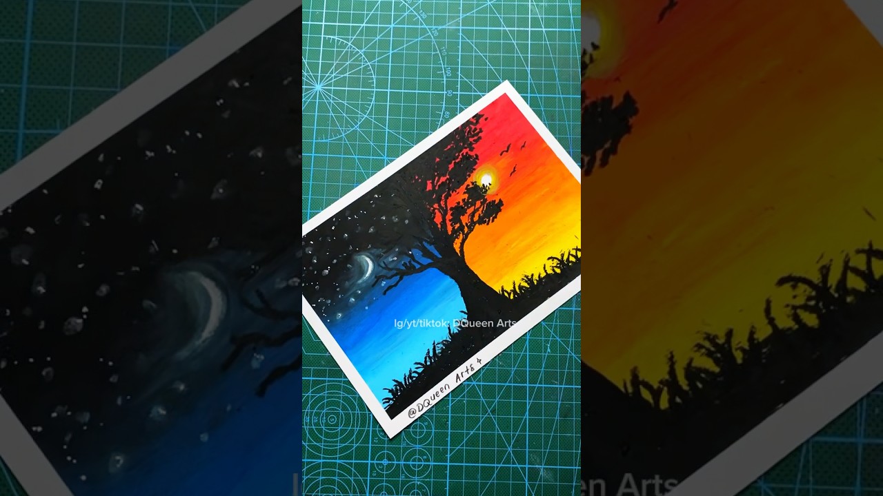 Cara gambar SUNSET dan MALAM pakai Oil pastel SIMPLE 🌃🌇 #art #drawing #drawingtutorial #howtodraw