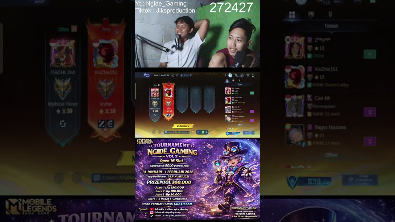 MALAM JUMAT BERSAMA NGIDE GAMING || MOBILE LEGENDS BANG BANG MLBB