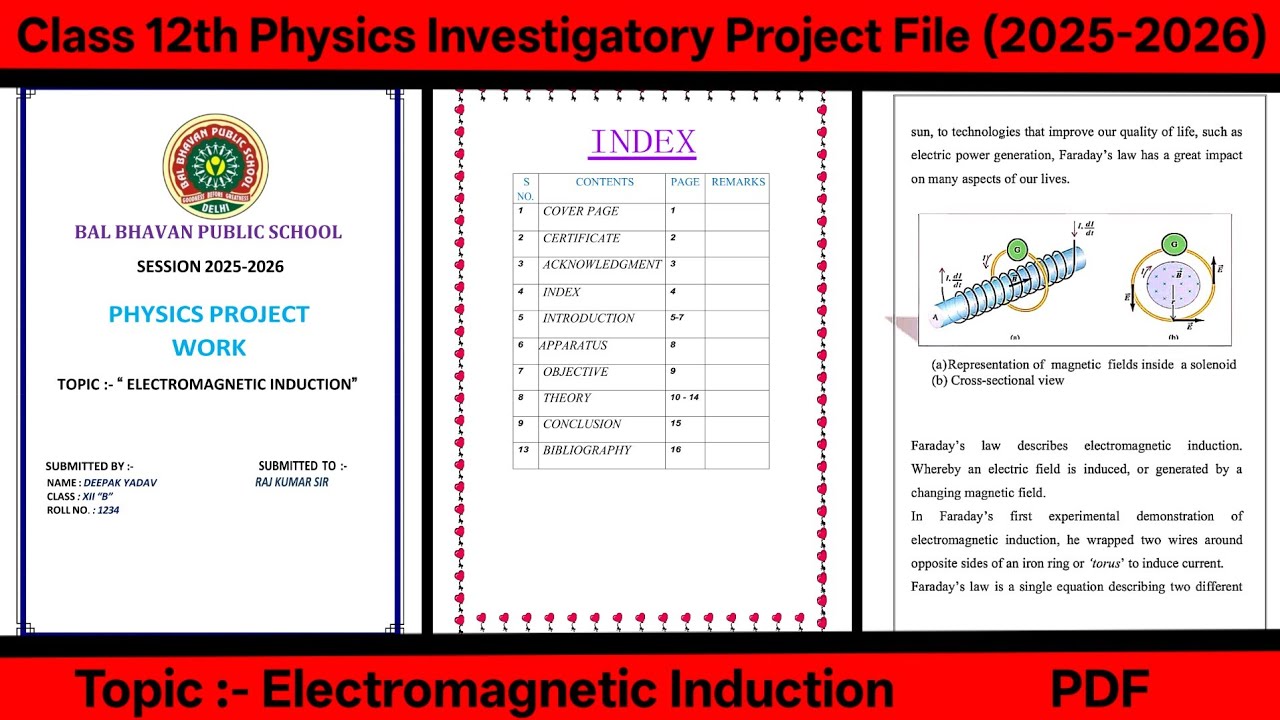 Class 12 Physics Project File | Electromagnetic Induction | 2025-26 | With PDF | #projectfile 