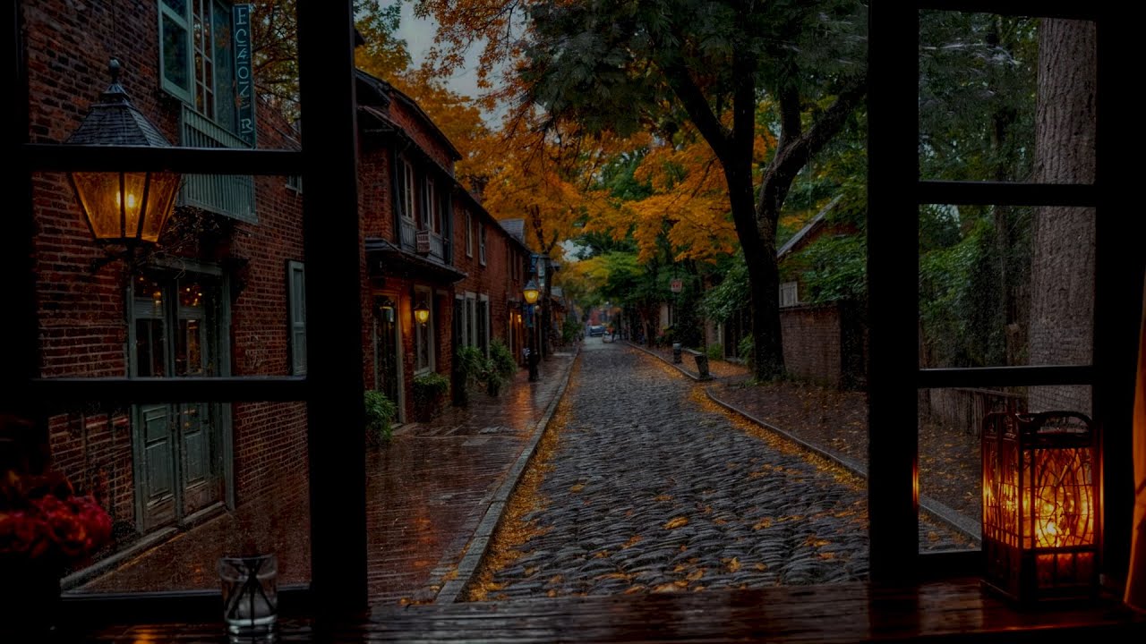 🍂 Gentle Rain on a Quiet Cobblestone Street | Autumn Ambience for Reading & Relaxation