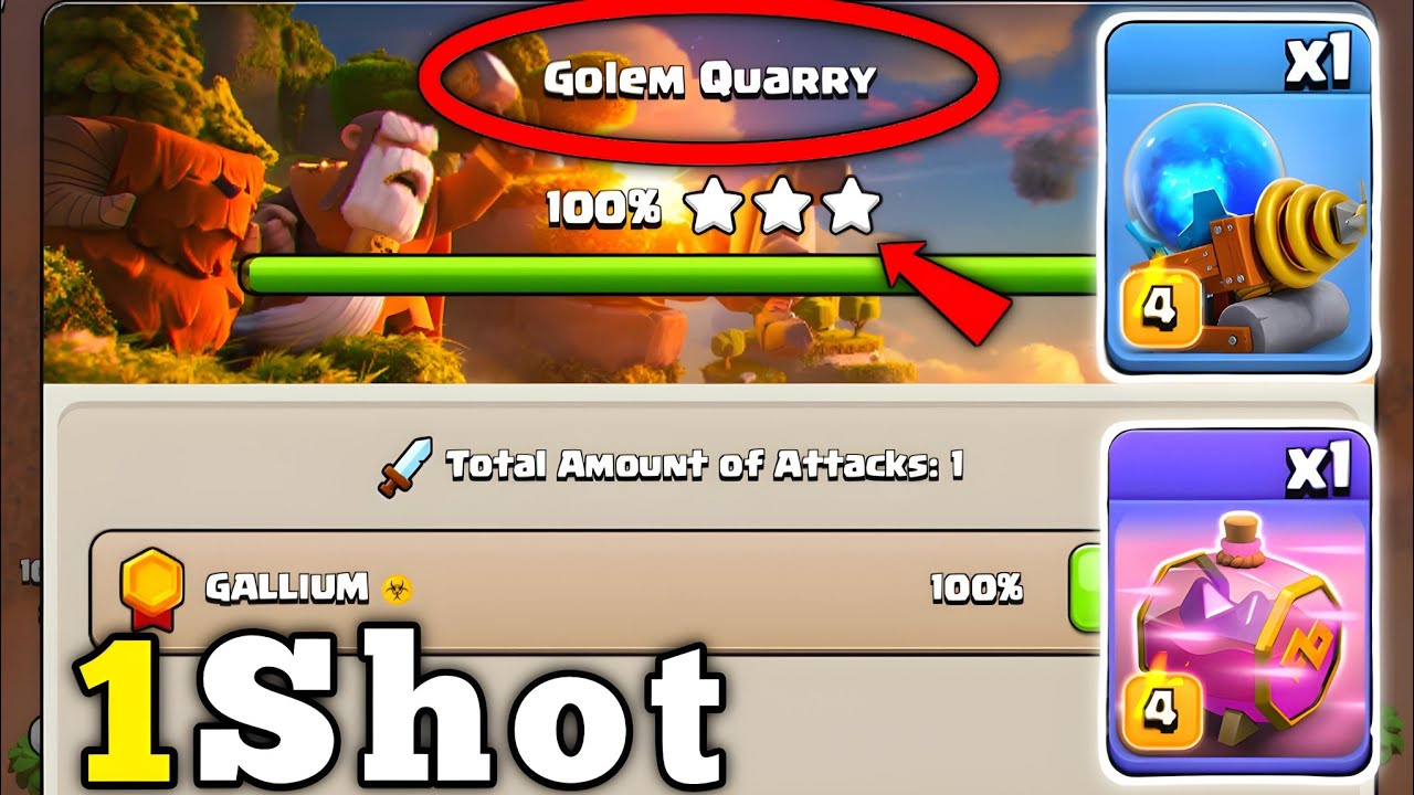 1 Shot Max Golem Quarry is Very Easy in Clan Capital