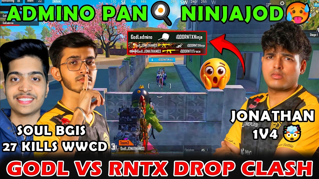 ADMINO PAN RNTX NINJAJOD🍳🥶 Jonathan 1v4 Andha Push 🥵 Record 27 Finishes WWCD In BGIS Soul 😱 GODLIKE