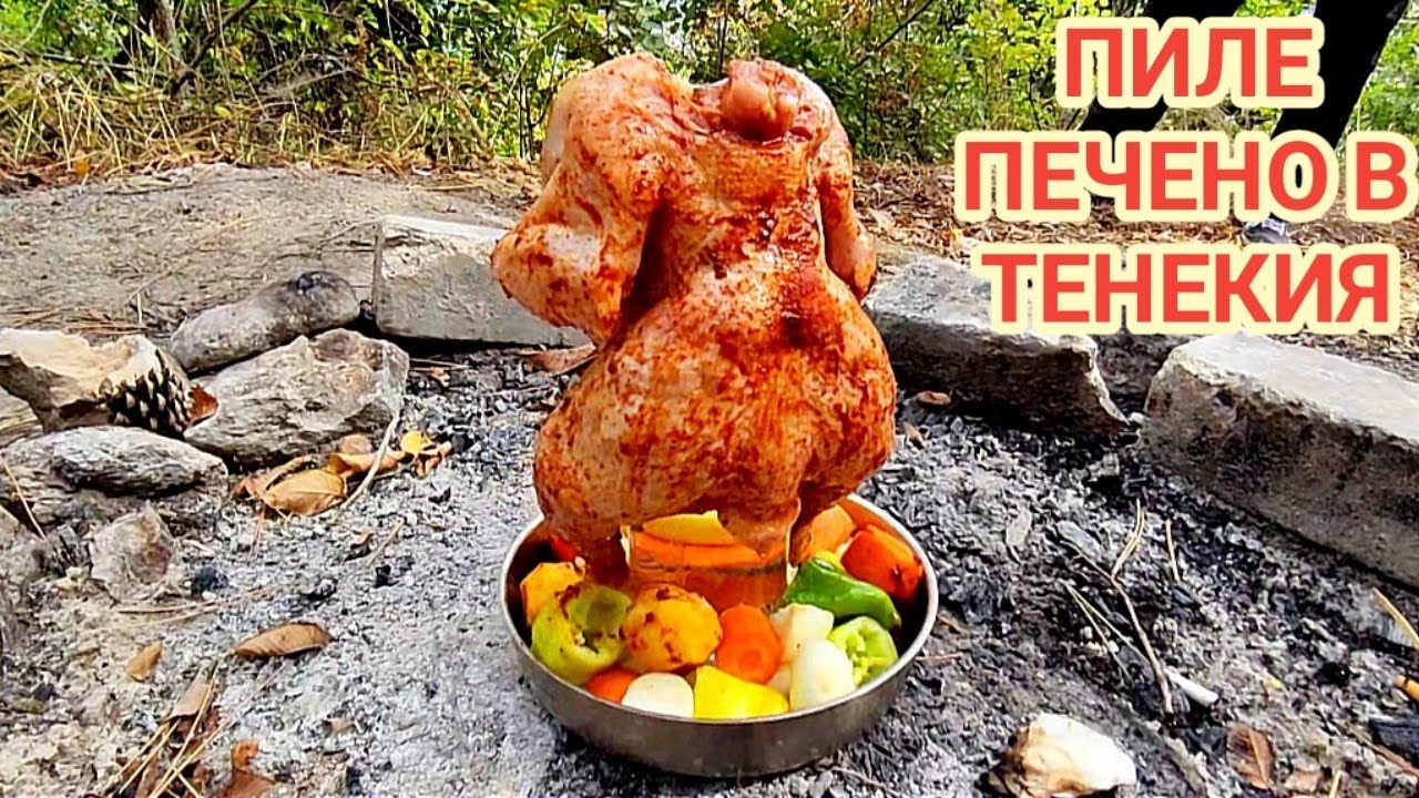 ПЕЧЕНО ПИЛЕ В ТЕНЕКИЯ НА ОГЪН И ЖАР! ПЪРВИ И ЛЕКО НЕ СПОЛУЧЛИВ ОПИТ!