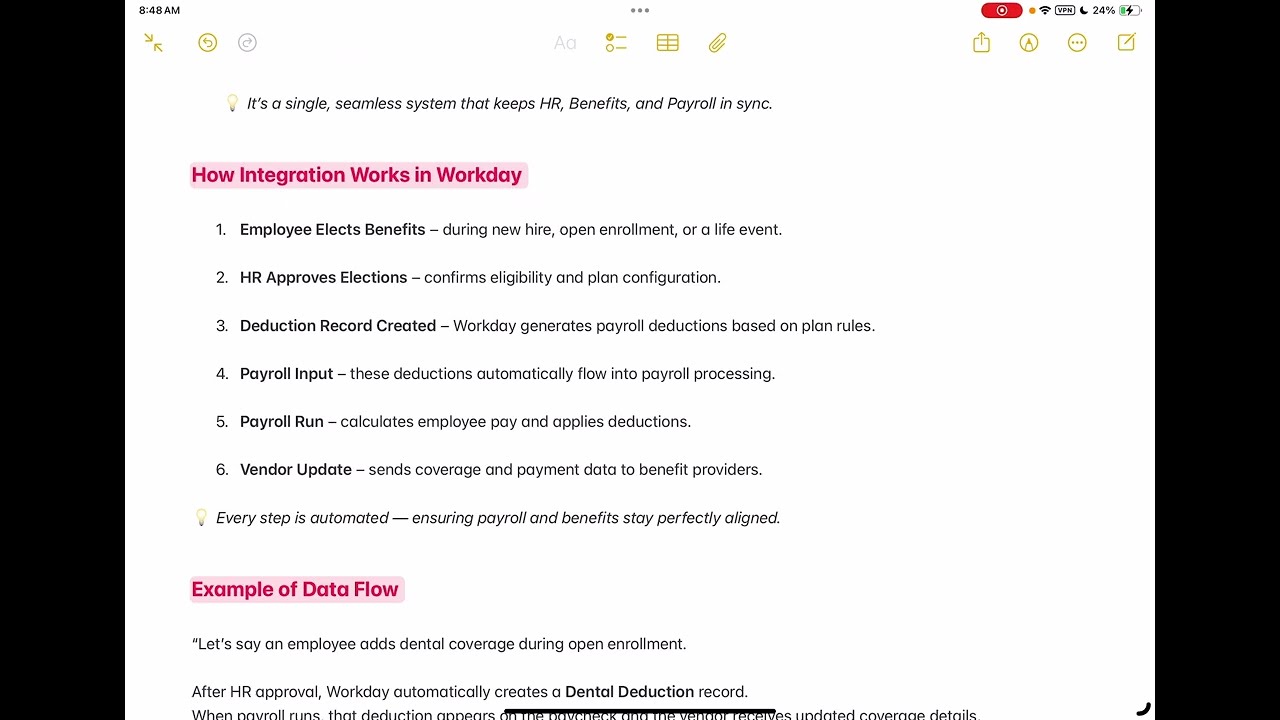 WorkDay - #71 Anusha Journal  Benefits & Payroll Integration in Workday#workday#study