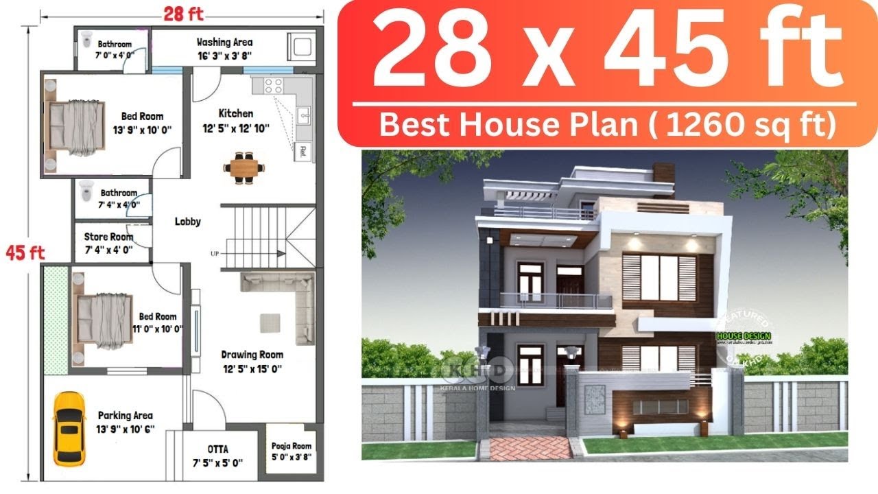 28x45 House Plan | 28x45 House Design | 28x45 House Plan With Garden | 28x45 East facing House Plan