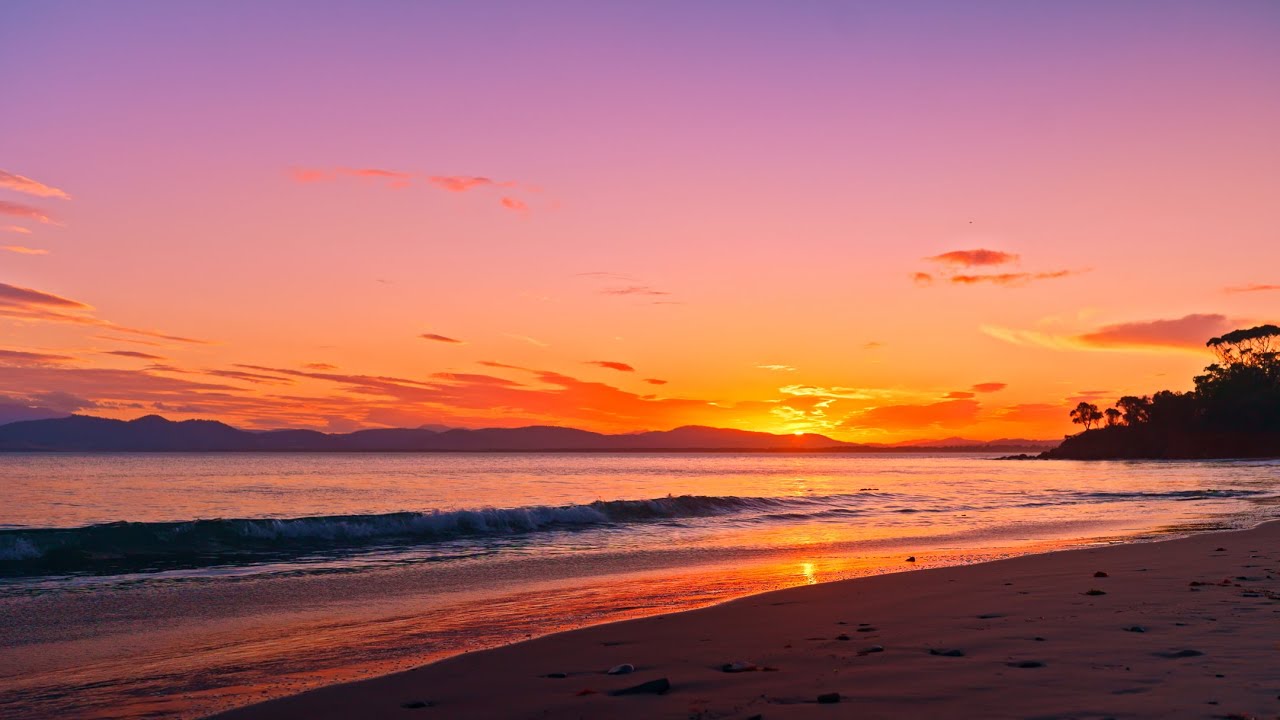 Orange Sunset over a Calm Bay with Soothing Ocean Waves | Relaxing ASMR for Deep Sleep | 3H in 4K