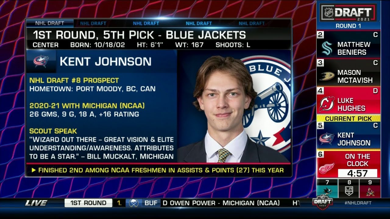Blue Jackets Select C Kent Johnson 5th Overall (2021 NHL Draft)