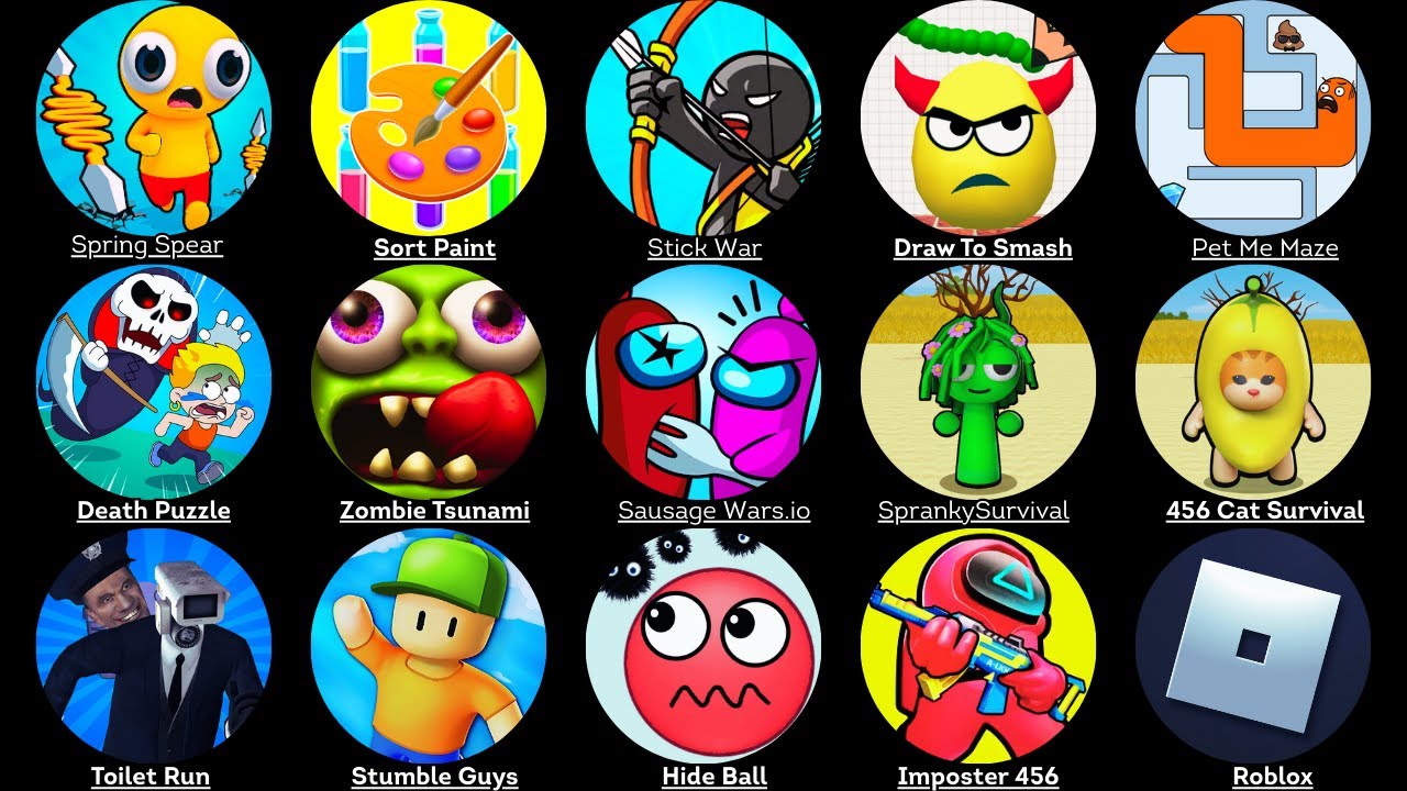 spring spare,hide ball,imposter choice,Tom world,toilet Run,roblox,spranky survival,red ball 4......