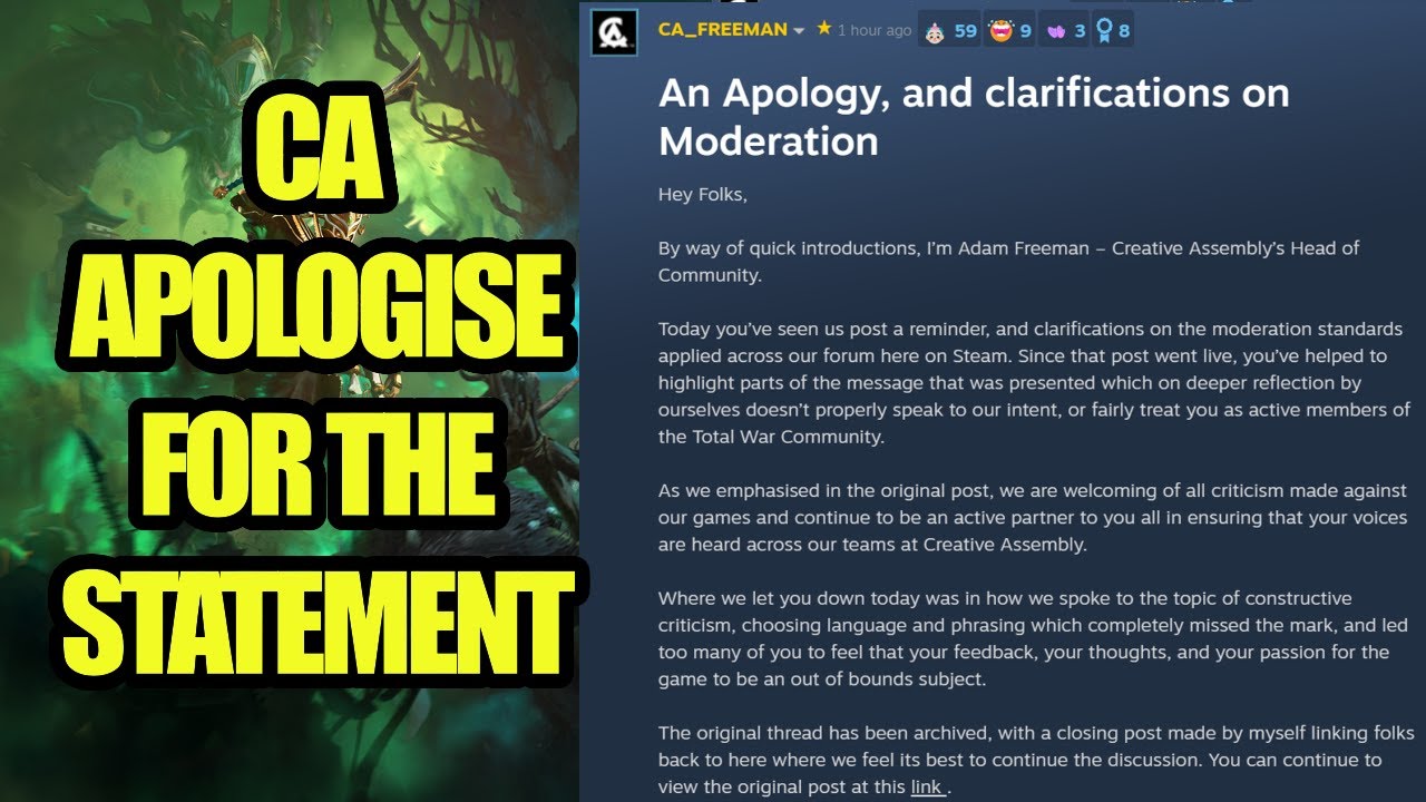 NEWS - Creative Assembly APOLOGISE For Their Earlier Statement - Total War Warhammer 3