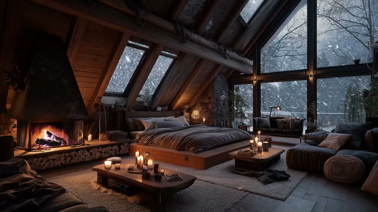 Snowy Night Calm ❄️ Cozy Fireplace Ambience for Deep Sleep & Peace