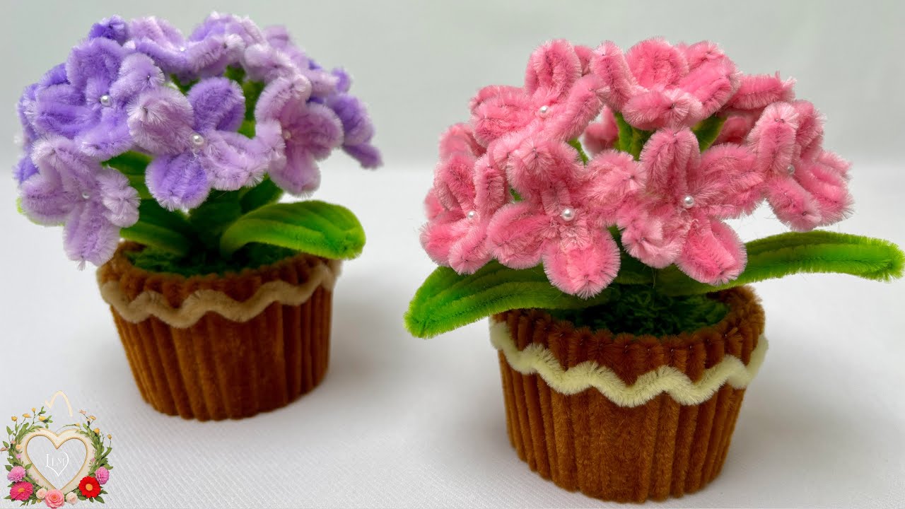 Cách làm chậu hoa Cẩm Tú Cầu mini bằng kẽm nhung - How to make a Hydrangear flower mini Pot ! #hms2