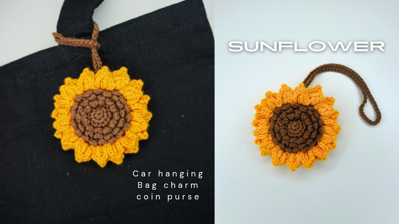 Crochet flower pouch | Sunflower bag charm | Crochet flower bag | car hanging easy tutorial