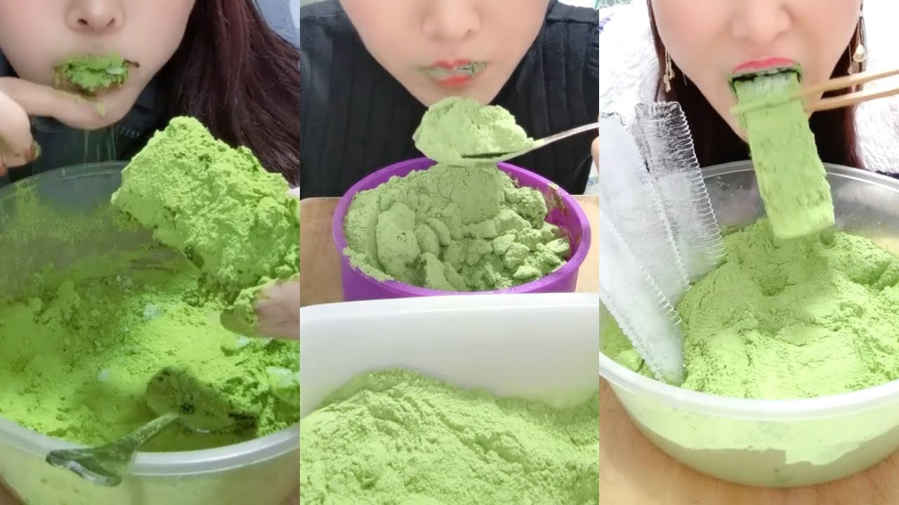 얼음먹방 HEAVY MATCHA POWDER ICE EATING ASMR P732 💚🍵 CRUNCH ICE THIN ICE 녹차 | Матча | 抹茶