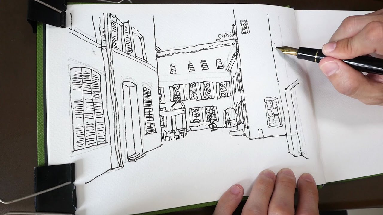 Epinal Town Houses Pen & Ink Sketch (tutorial)