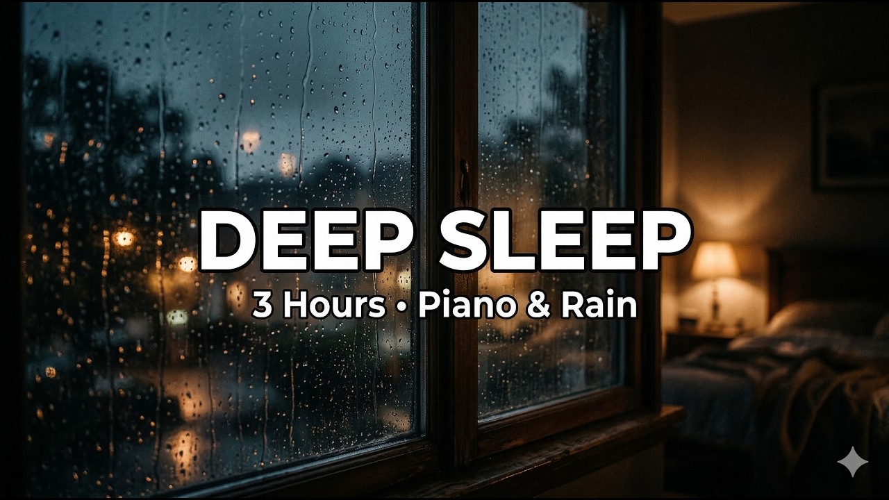 Deep Sleep Music + Rain Sounds — 3 Hours Relaxing Piano | Rainy Night Window