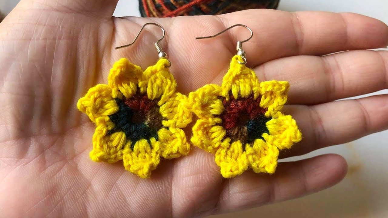 Crochet Sunflower Earrings Tutorial For Beginners