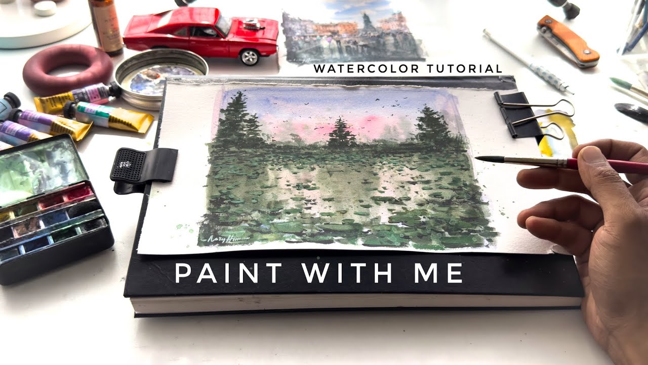 Paint With Me A Beautiful Lakescape In Watercolor | Real Time Watercolor Tutorial For Beginners