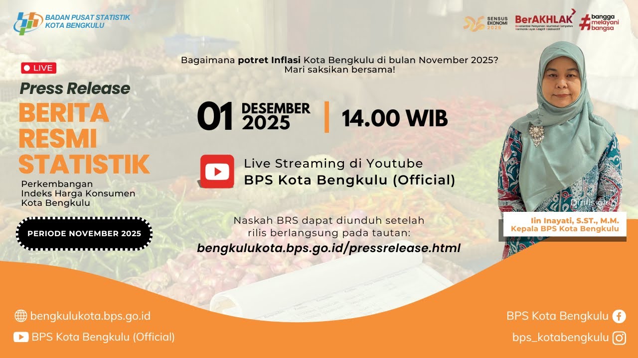 Rilis Berita Resmi Statistik: Perkembangan Indeks Harga Konsumen Kota Bengkulu November 2025