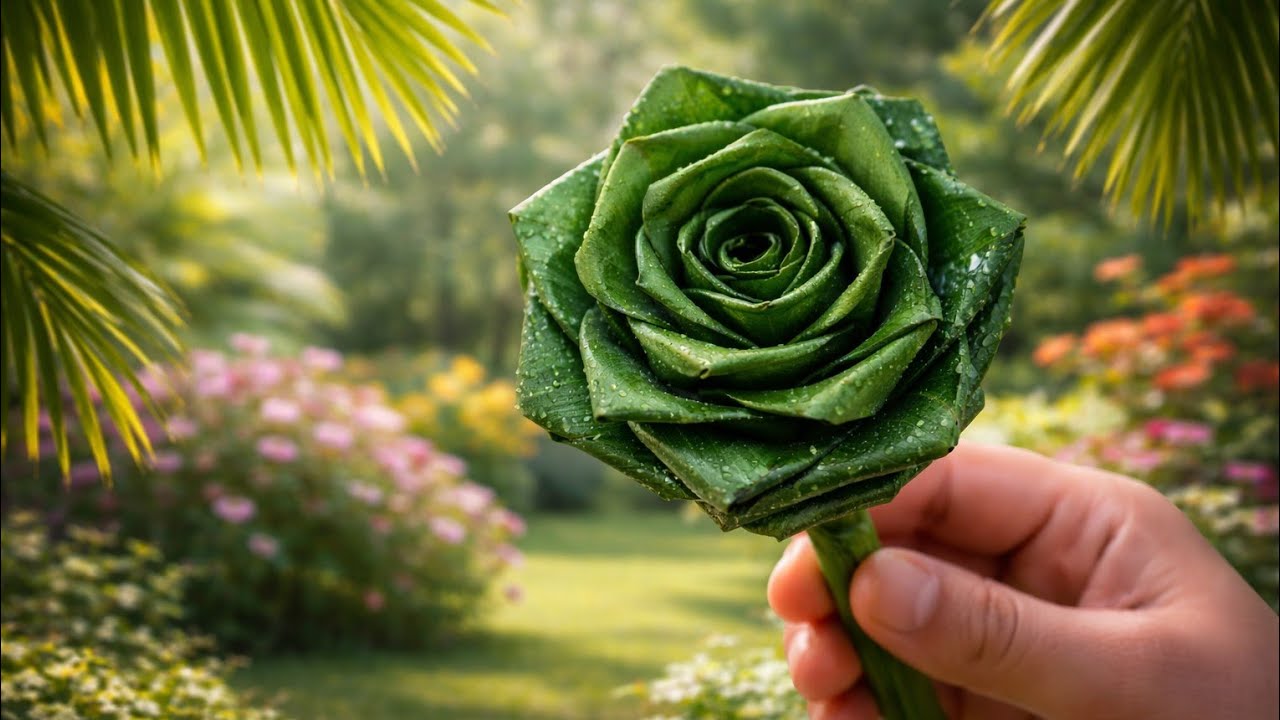 How to made rose flower from coconut leaves #nature #naturalcraft #craft #handmade 