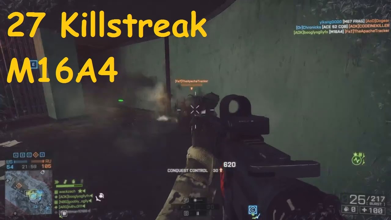 Battlefield 4 - M16A4 Gameplay (27 Killstreak) w/ 5.4 KPM