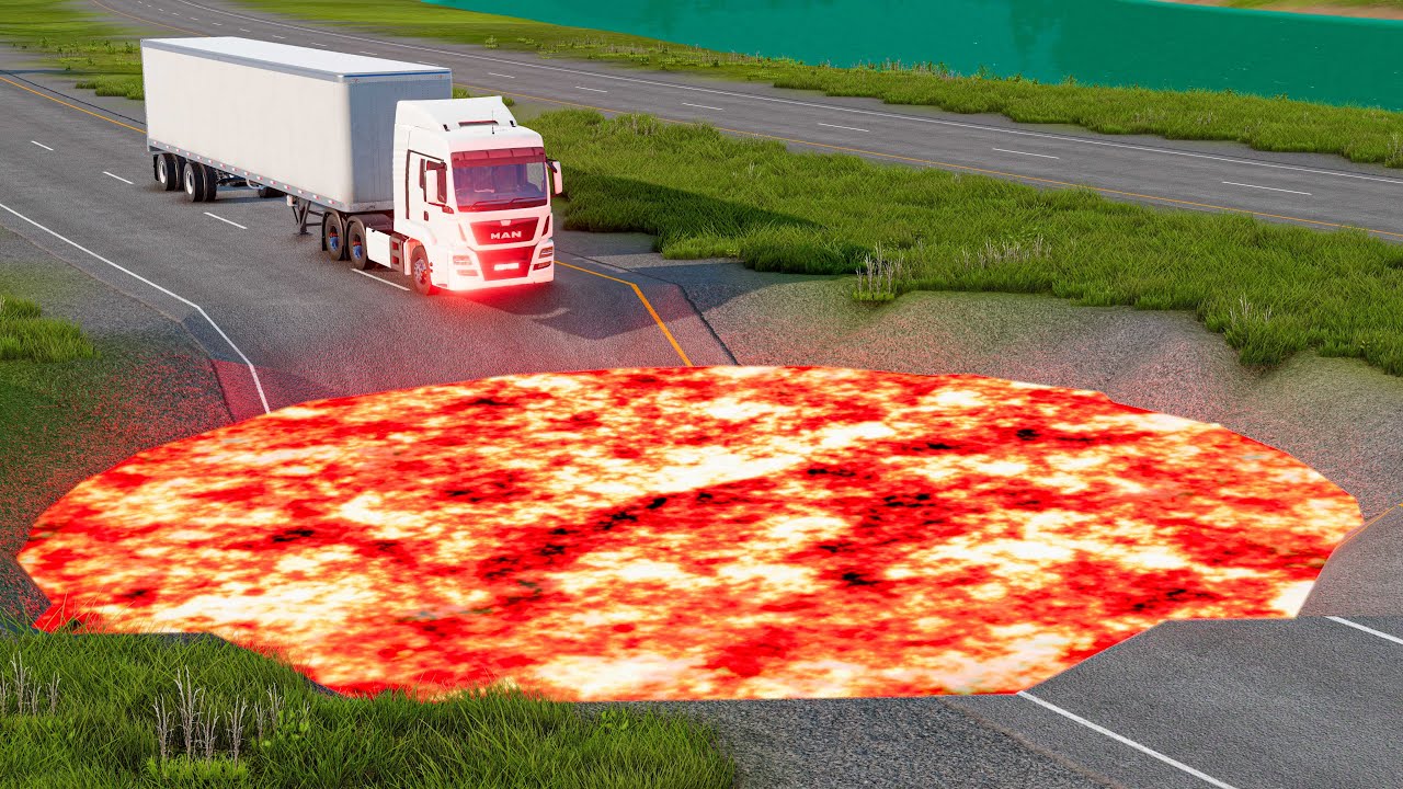 Cars vs Lava Pothole Bridge  BeamNG Drive Challenge Ends in Total Destruction!