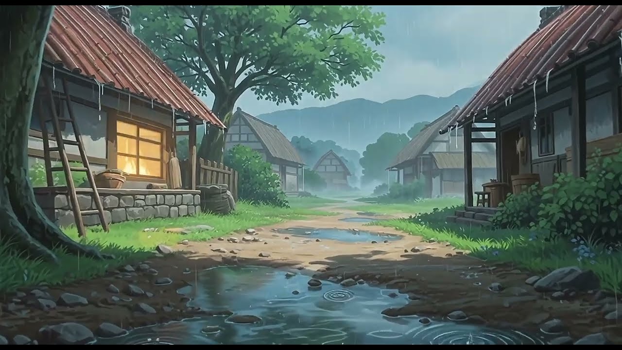 Cozy Rainy Night Cooking in a Village | Ghibli-Style ASMR