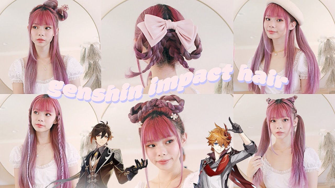 6 easy hairstyles inspired by genshin impact characters 🥴👍🏻 (xiangling, keqing, venti, etc!)