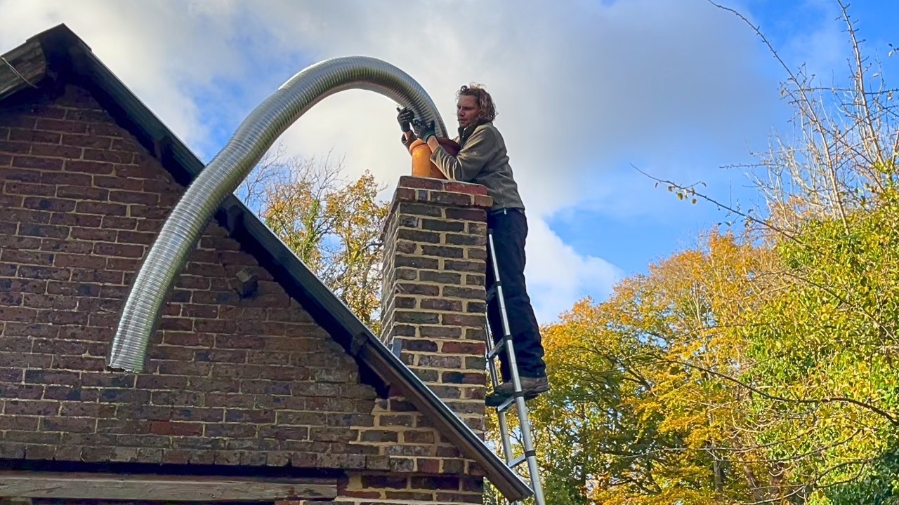 Abandoned 100 Year Old Workshop Renovation - Log Burning Stove and Chimney Liner Install