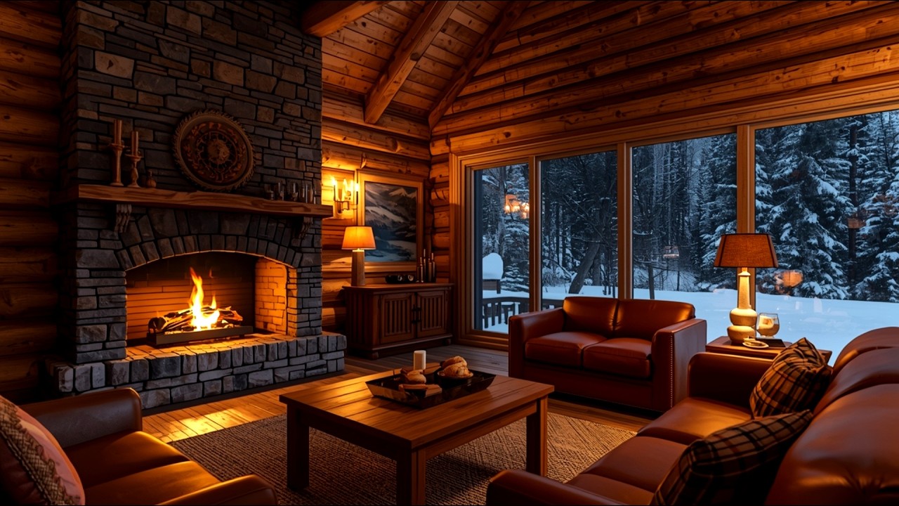 Snowy Winter Cabin 🎷 Fireplace Sounds & Smooth Jazz for Better Sleep