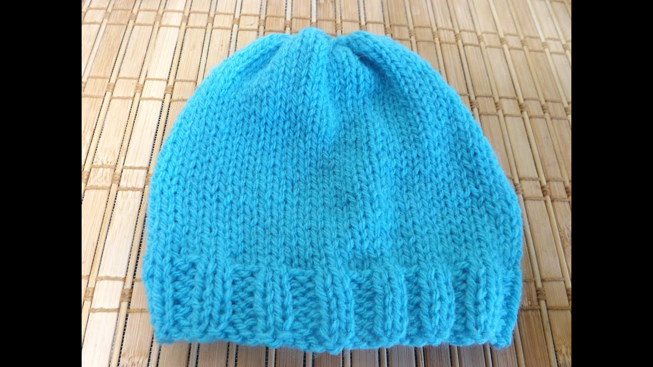 Gorrito Tejido Con Dos Agujas Para Bebe Recien Nacido
