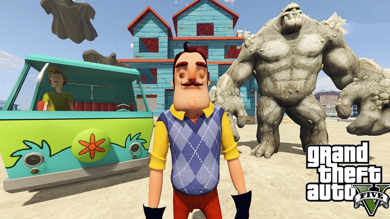 TAŞ CANAVARI HELLO NEİGHBOR VE SCOOBY DOO'YA SALDIRDI - GTA 5 MODS #gta5